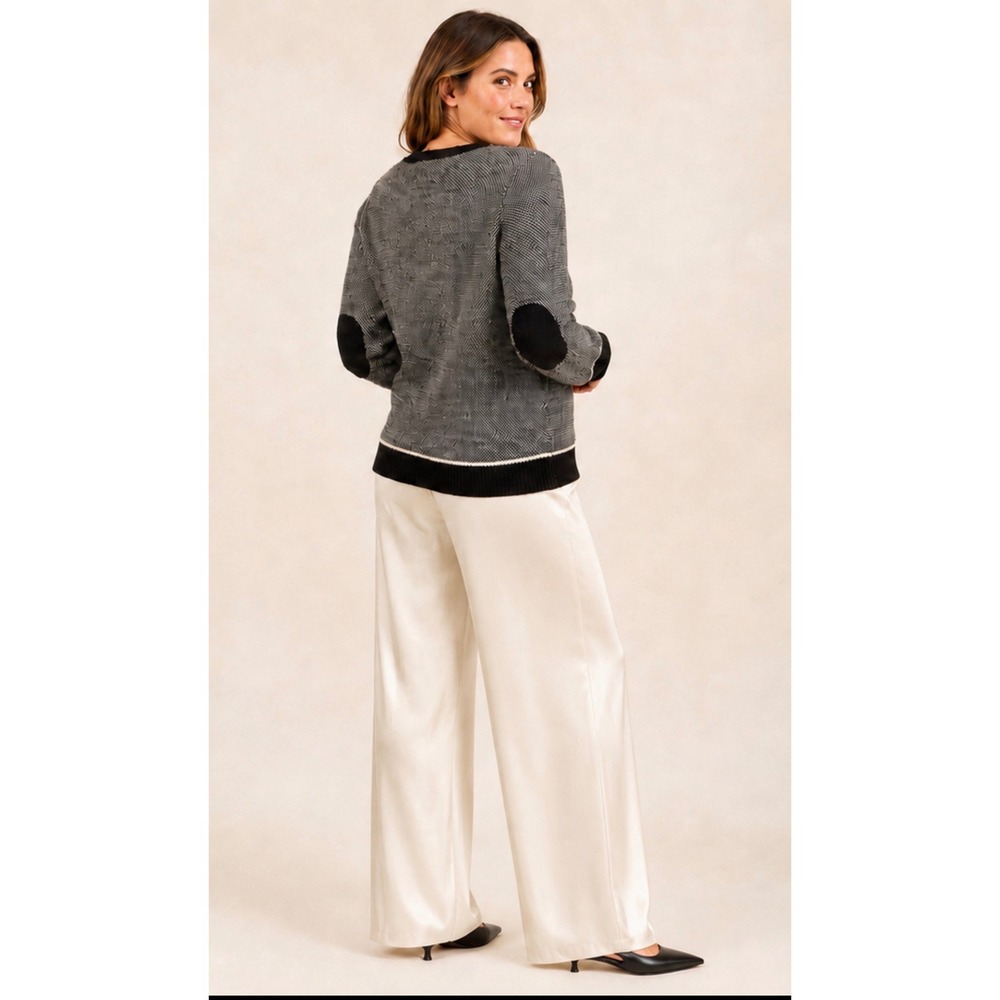 J.Crew Collection Women's L Italian Cashmere Sweater Gray Black Elbow Patches